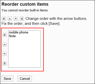 Reorder custom items screen