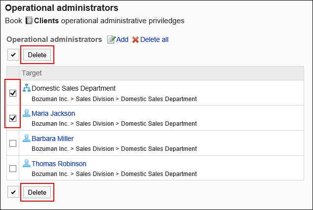 Image of operational administrative privileges selected to be deleted