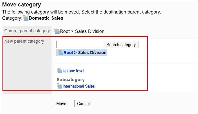 Screen to move categories