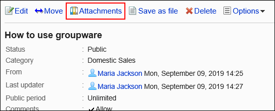 Image of an action link for listing attachments,