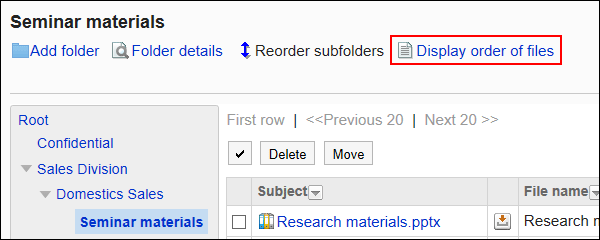 Image of the action link in the file order