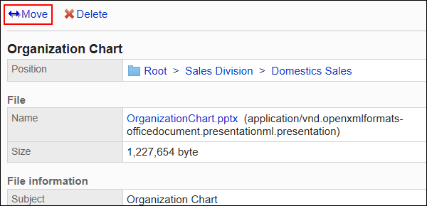 Image of the action link of moving a file is