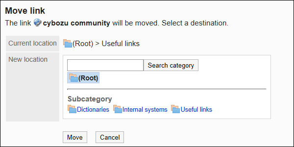 Move Shared links screen