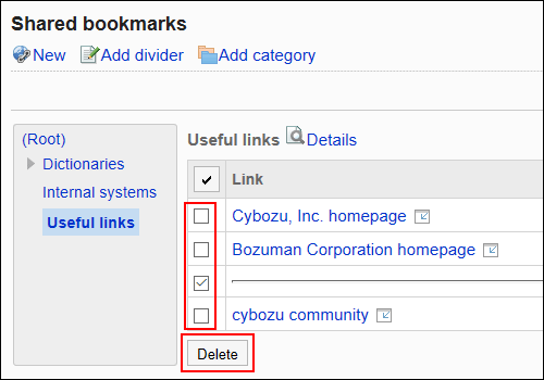Image with selecting the divider to be deleted