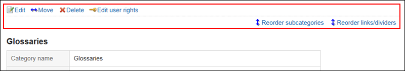 Image of a menu that is displayed on the "Category details" screen of operational administrators