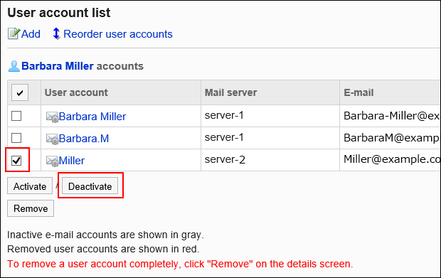 Image of an account to be deactivated is selected