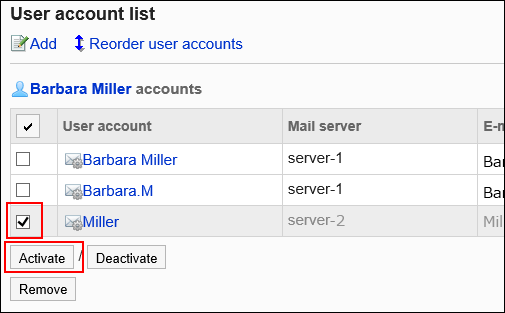 Image of the user account selected for reactivating