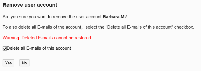 Remove e-mail account screen
