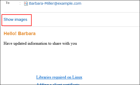 Example of a user screen that allows accessing linked images