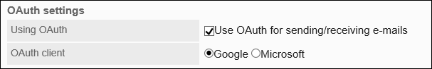 Screen capture: Setting an option to use OAuth on the "Mail server settings" screen