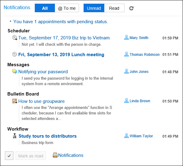 Image of displaying notifications in the list
