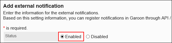 Image of the Enabled radio button which is surrounded by the red rectangle box