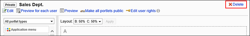 Image shows the deleting portals action link