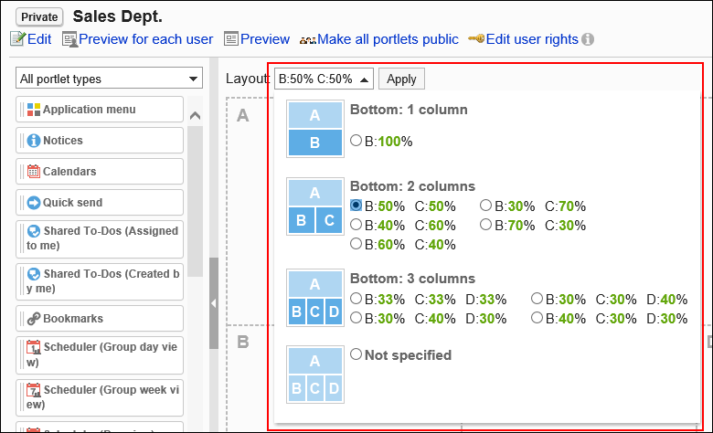 Image of setting the layout of the portal