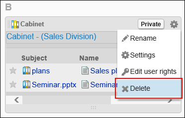 Image of a delete action link