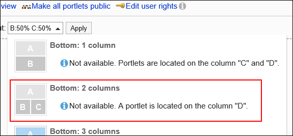 Image showing the layout that has fewer number of columns cannot be selected