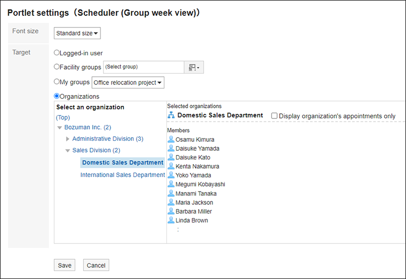 Portlet Settings (Scheduler (Group Week view)) screen