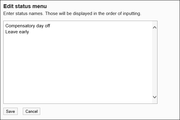 Image of the Status Settings screen