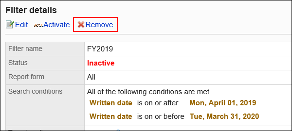 Image of a delete action link