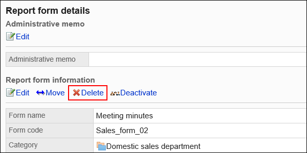 Image of a delete action link