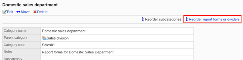 Image of the link to reorder report forms and dividers