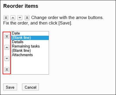 Reordering items screen