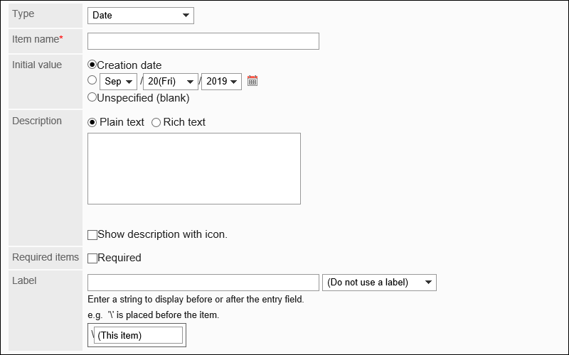 Image of setting date items