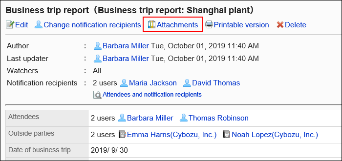 Image of the 'Attachments' link which is surrounded by the red rectangle box