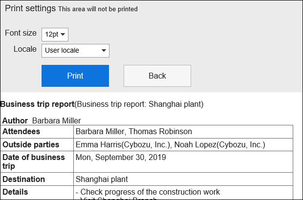 Print settings screen