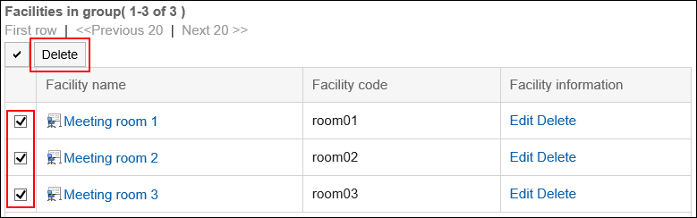 Screen capture: Image of selecting the checkboxes and clicking the "Delete" button