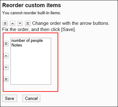 Reorder custom items screen