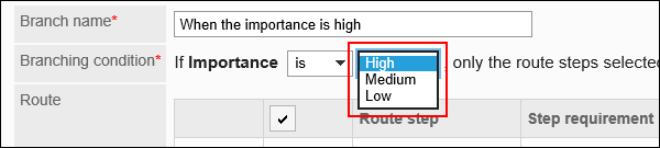 Image of the route conditions of radio buttons
