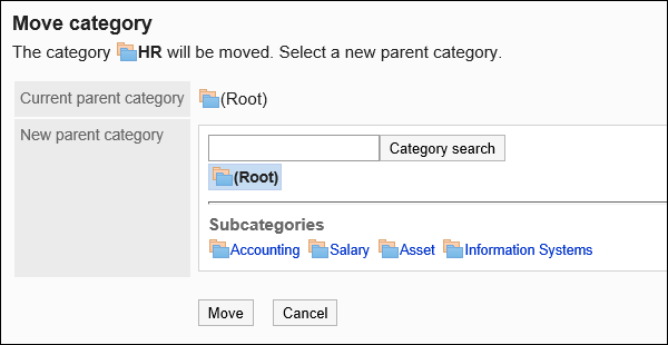 Screen to move categories