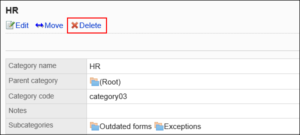 Image of a delete action link