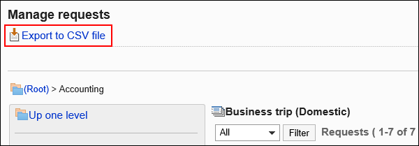 Image of "Export to CSV file" action link