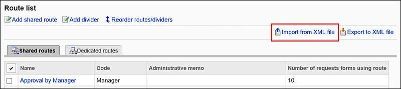 Image of importing data from an XML file action link