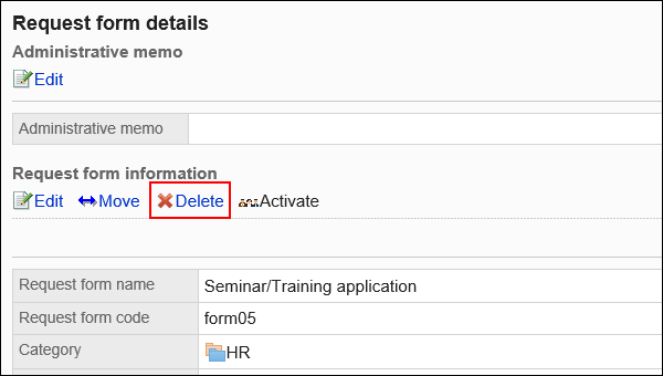 Image of a delete action link
