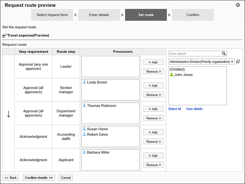 Images confirming the request route