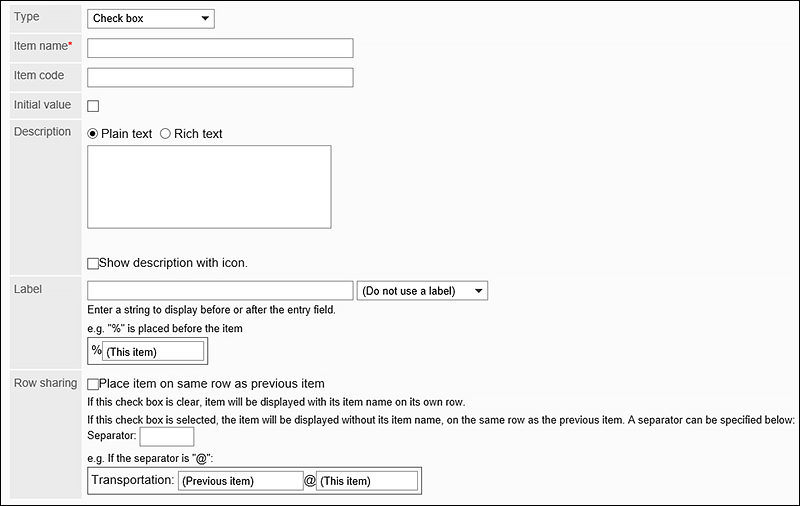 Image of setting checkbox items