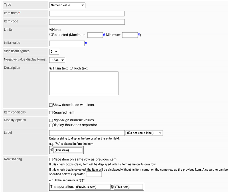 Image of setting numeric fields