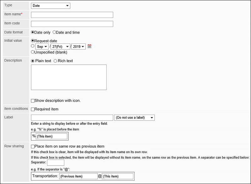Image of setting date items