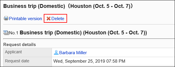Image of a delete action link
