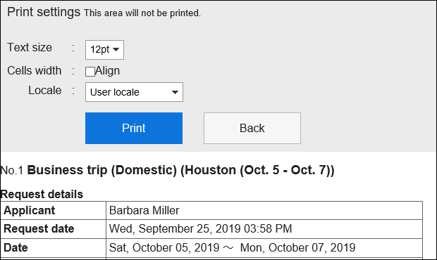 Print settings screen