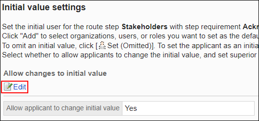 Screenshot: Edit link is highlighted in the Initial value settings screen