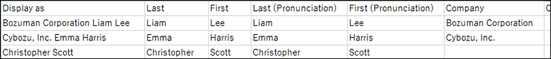 Example of a CSV file for a Shared Address Book/Personal Address Book