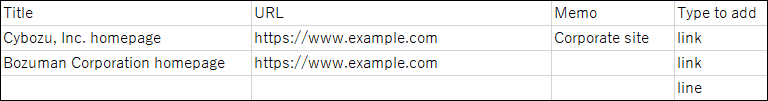 Example of CSV file for shared links and separator lines