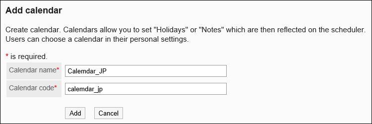 Calendar Registration Screen