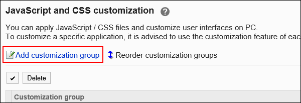Image with an action link to add customization groups