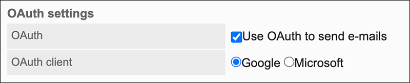 Screenshot: The "OAuth" and "OAuth client" fields
