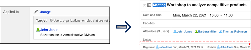 Screen capture: Only the creator of the questionnaire is configured as a target.